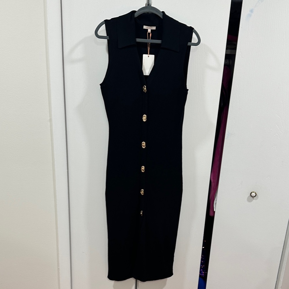 Sleeveless Black Button-Front Knit Dress